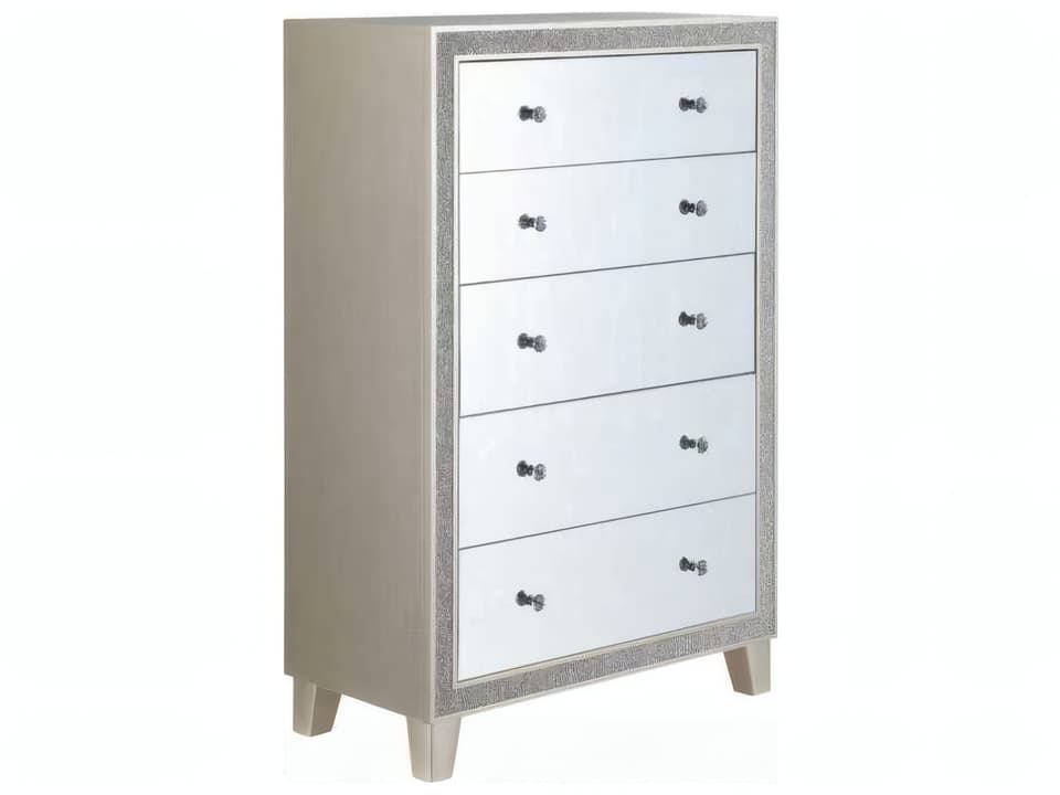 Sliverfluff 5-Drawer Chest in Champagne Finish with Mirrored Fronts