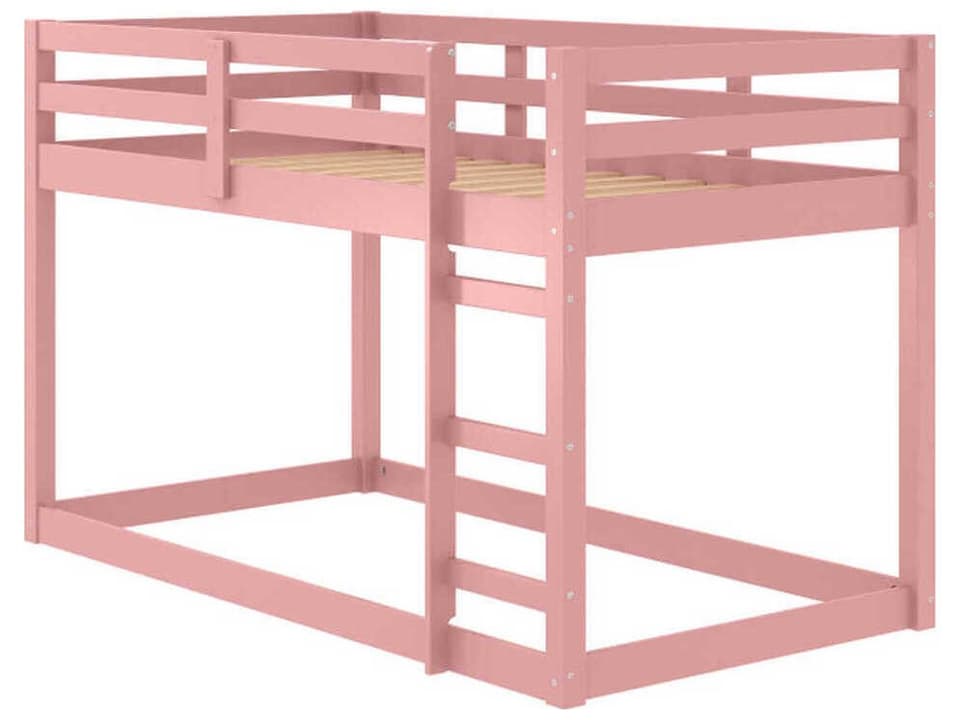 Gaston-II Pink Pine Wood Twin Bunk Bed