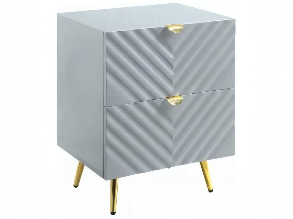 Gaines 2-Drawer Nightstand in Gray High Gloss Finish