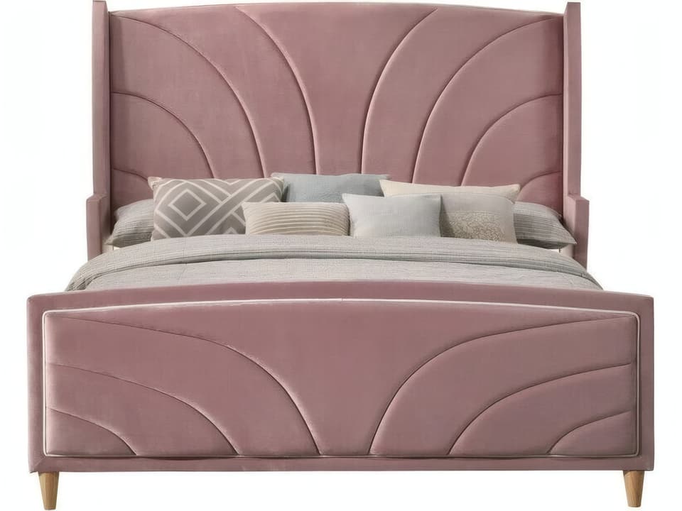 Salonia Eastern King Upholstered Panel Bed in Pink Velvet