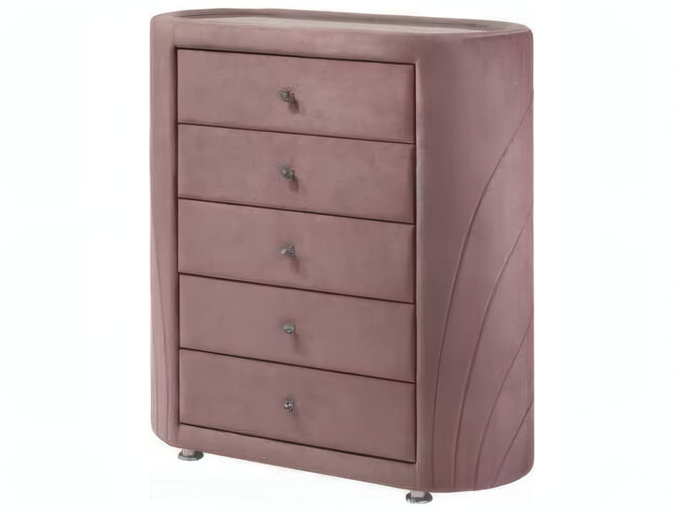 Salonia 5-Drawer Upholstered Chest in Pink Velvet