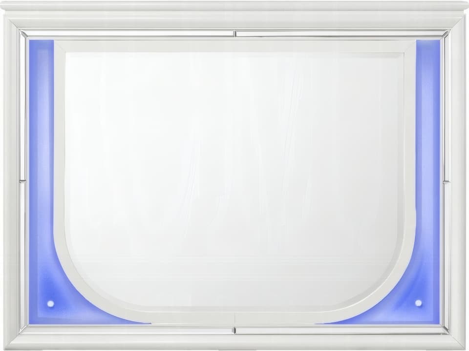 Tarian Pearl White Rectangular Dresser Mirror with LED Lighting