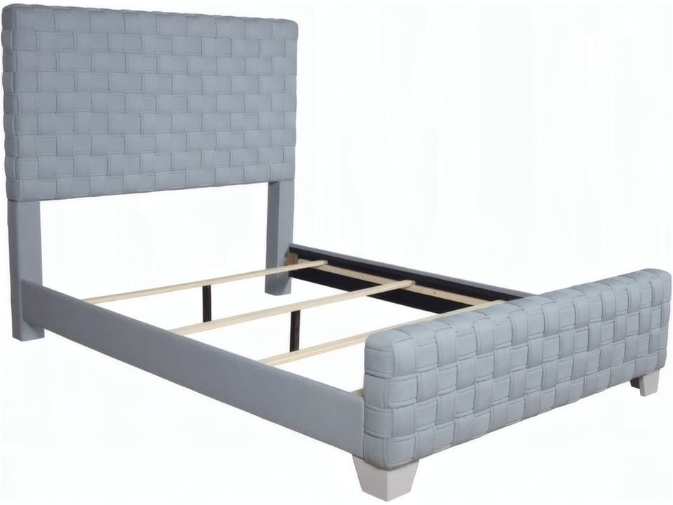 Saree Queen Upholstered Bed with Woven Headboard in Light Teal and Gray