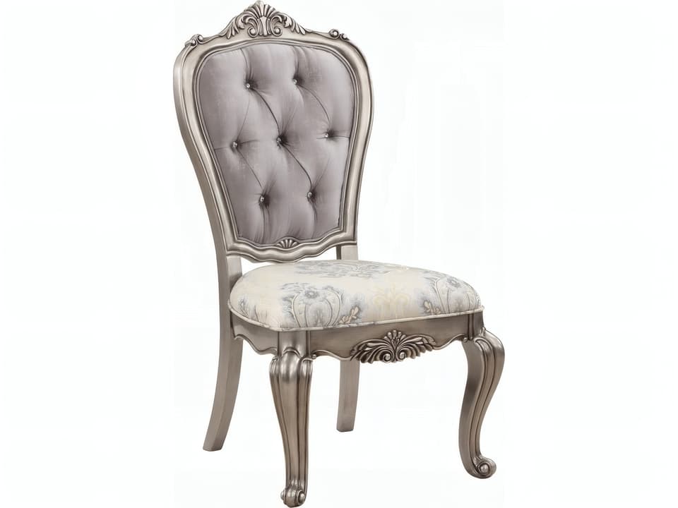 Ariadne Upholstered Side Chair Set of 2 in Antique Platinum and Gray Velvet