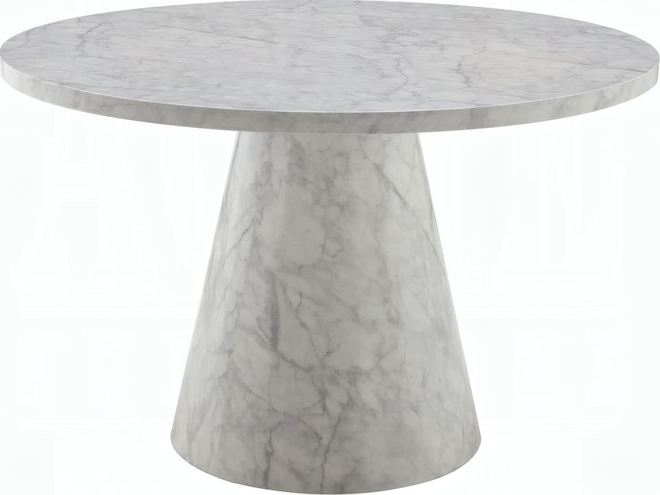 Kacey Round Dining Table in Engineered Stone Marble Grain Finish