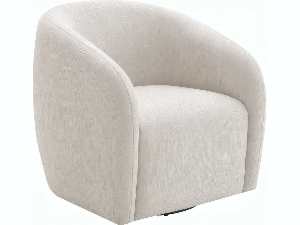 Etienne Swivel Accent Chair in Beige Linen with Pillows