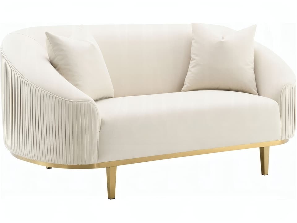 Martina 2-Seat Velvet Loveseat in Ivory with Pleated Design