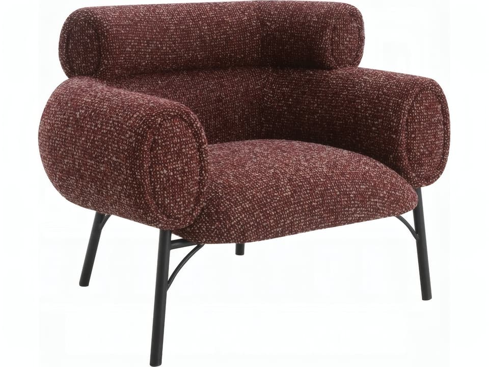 Mardi Accent Chair Maroon Tweed Fabric with Wooden Legs
