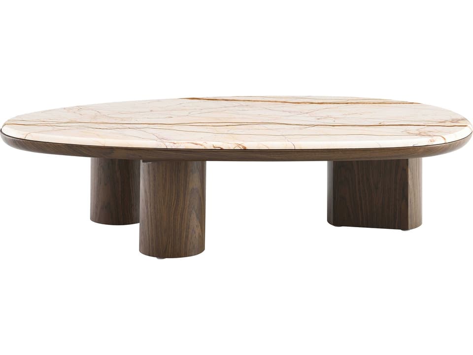 Haidar Rectangle Coffee Table with Natural Marble and Brown Finish