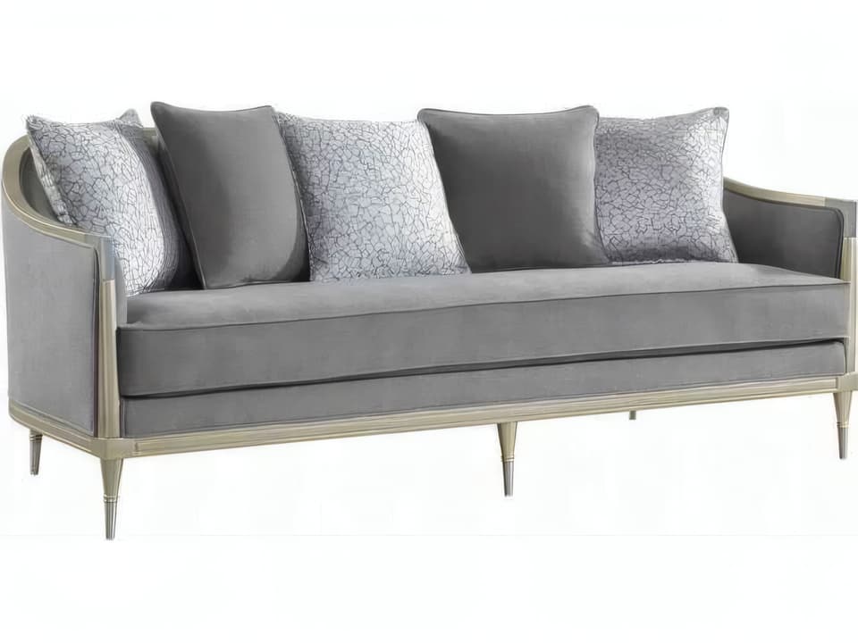 Fernando 3-Seat Gray Chenille Sofa with 5 Pillows
