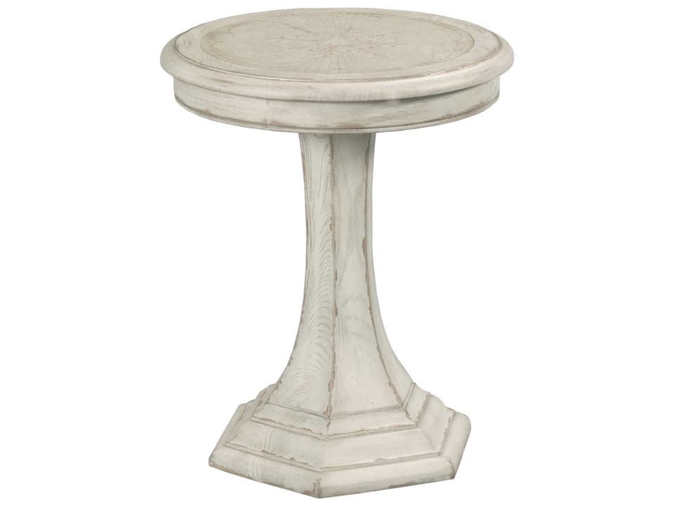 Cambric Civette Round End Table in Creme with Hand-Painted Design