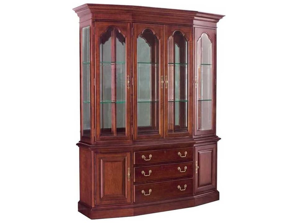Cherry Grove Canted China Cabinet with Touch Lighting in Brown Cherry