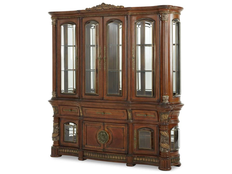 Villa Valencia Illuminated China Cabinet in Classic Chestnut