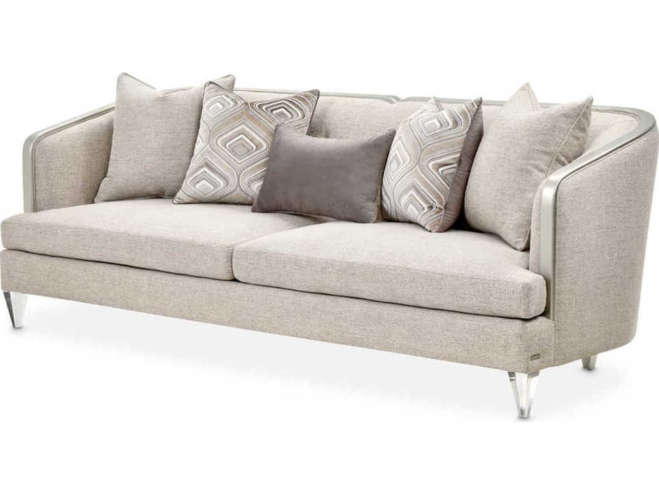 Camden Court 3-Seat Flax Fabric Sofa with Platinum Trim