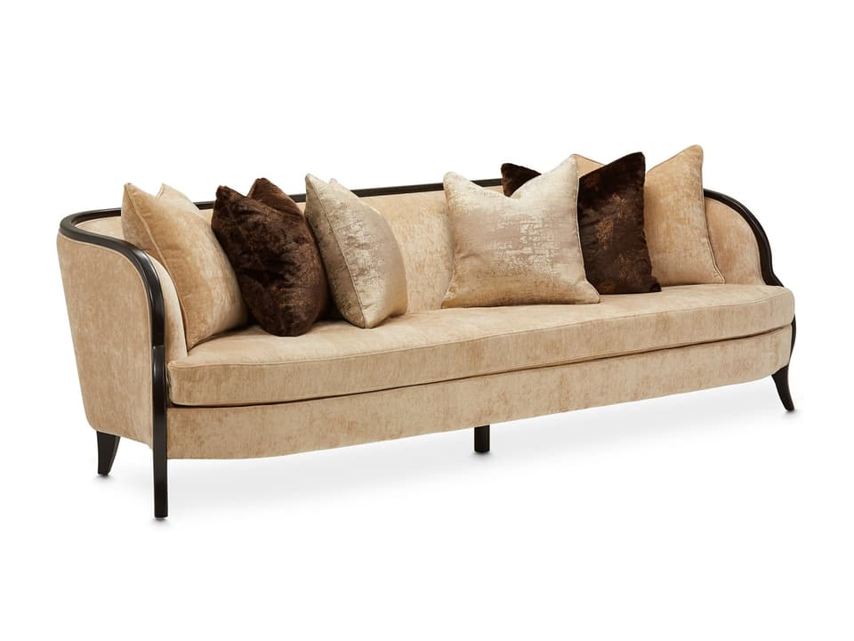 Malibu Crest 3-Seat Chenille Sofa in Honey with Dark Espresso Finish
