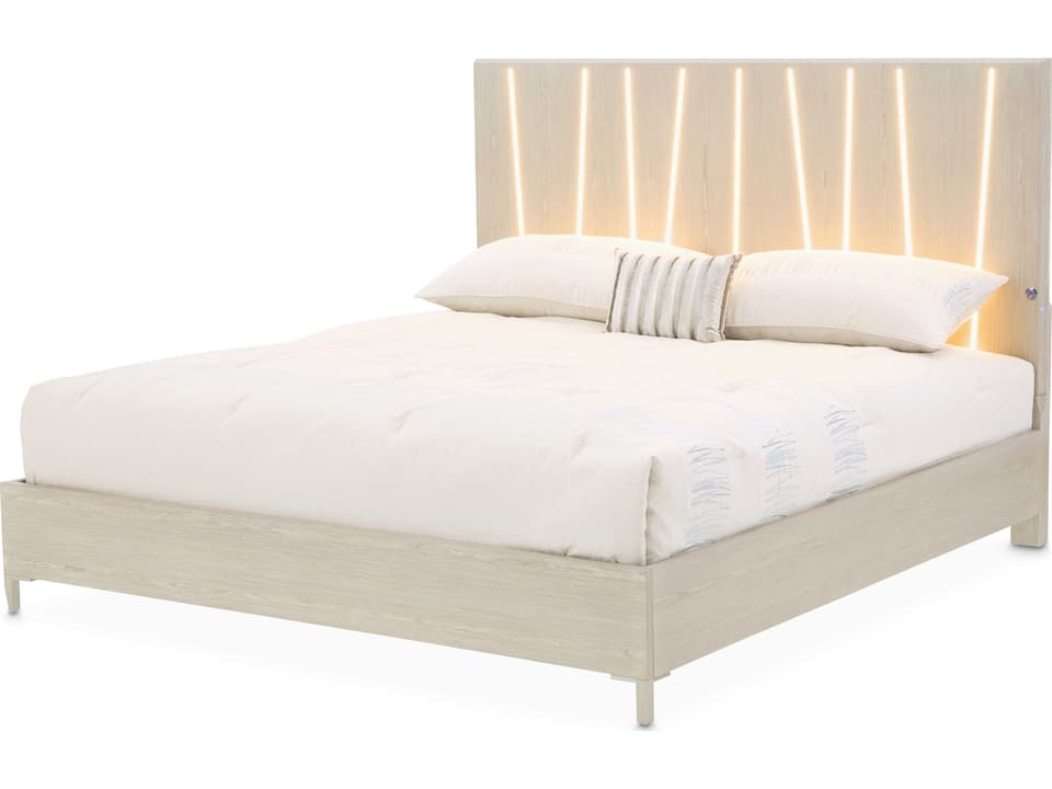 Lotus Bay Eastern King Panel Bed with LED Lights in Sand Finish