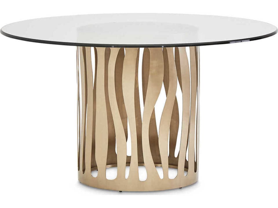 La Rachelle 54-Inch Round Dining Table in Champagne with Glass Top