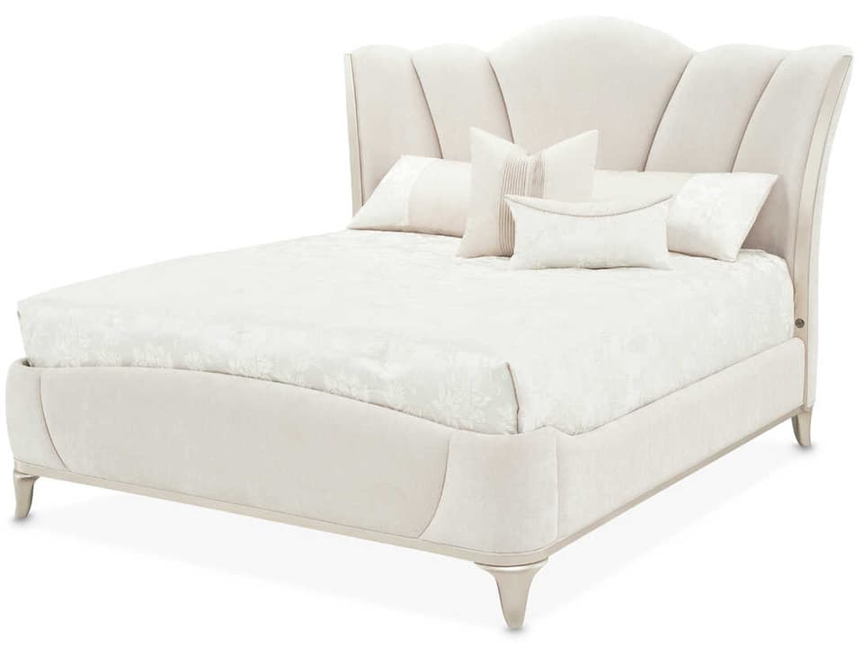 La Marisia Upholstered King Bed with USB Charging in Creamy Pearl