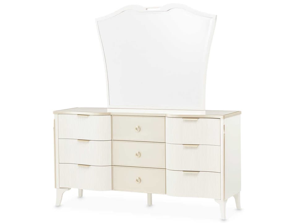 luxury dresser london Michael Amini London Place 6-Drawer Dresser in Creamy Pearl with Cultured  Marble Top