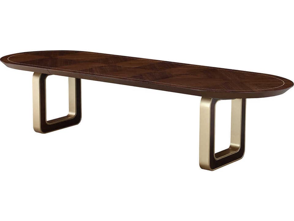 Houston Oval 80-Inch Extendable Dining Table in Walnut with Gold Trim