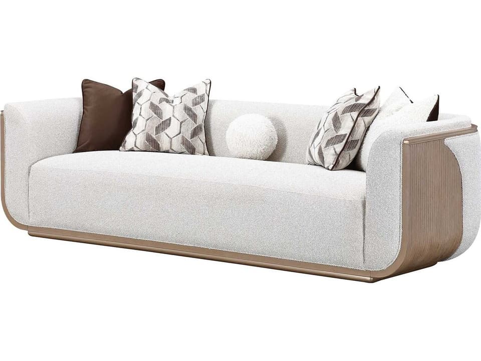 West Kensington 3-Seat Boucle Fabric Sofa Natural with Sea Salt Caramel Panels