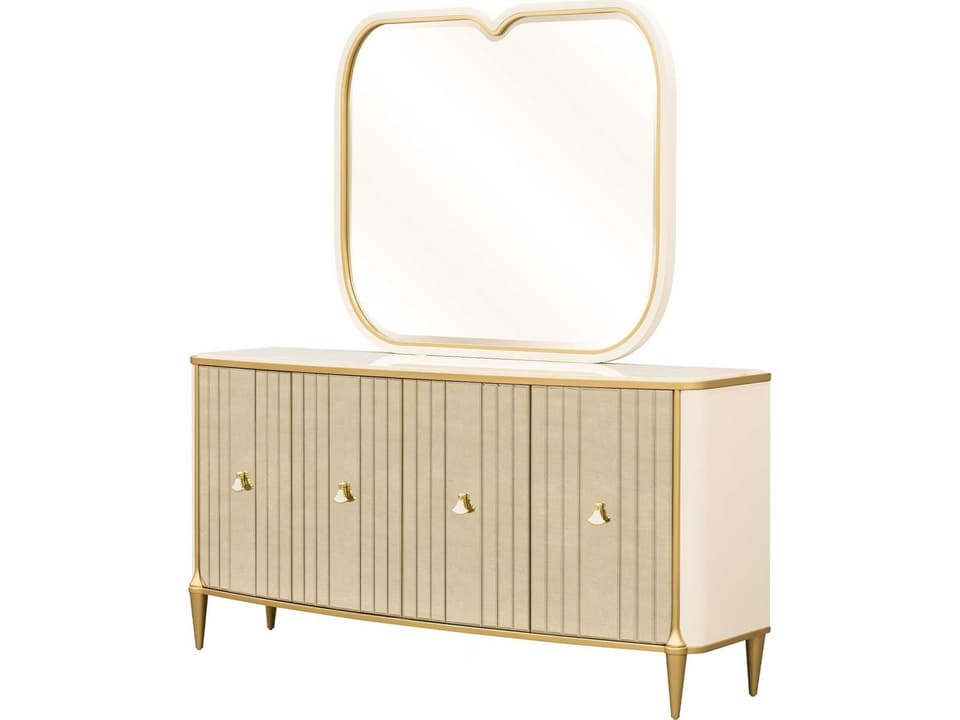 Scotts Square Sideboard with Mirror Light Champagne Gold Trim