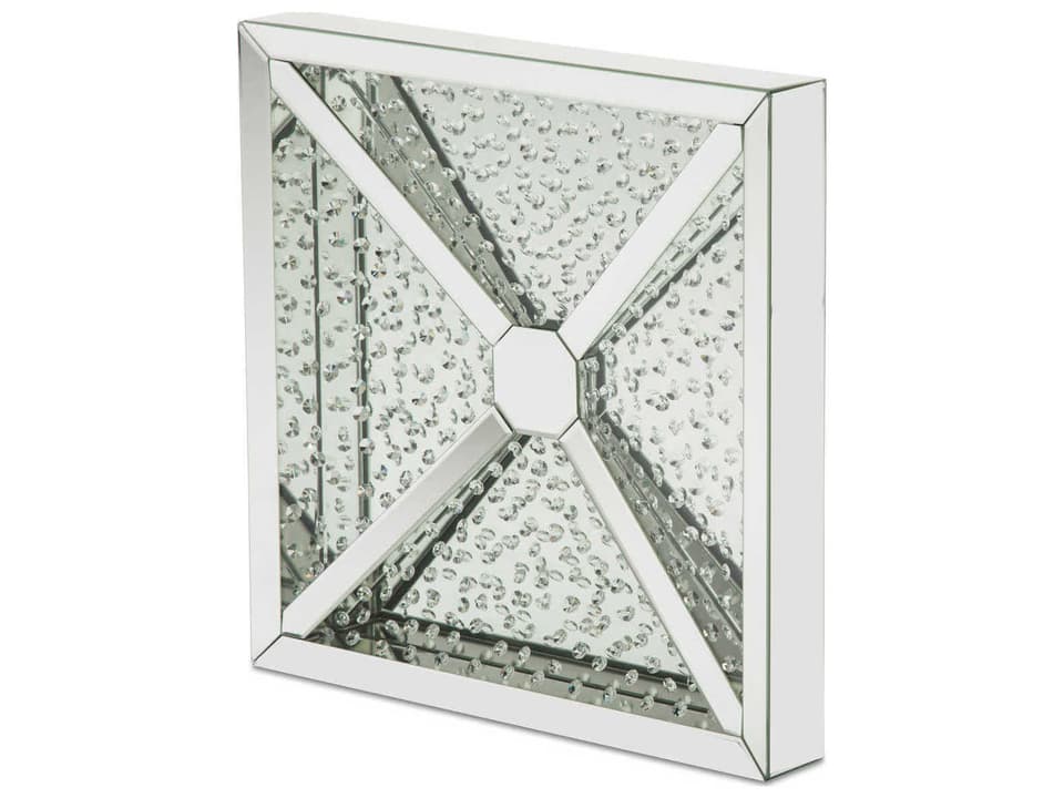Montreal Square Wall Mirror in Silver Glass with Crystal Accents