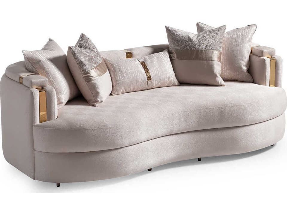 Carmela 3-Seat Jacquard Fabric Sofa in Almond and Gold
