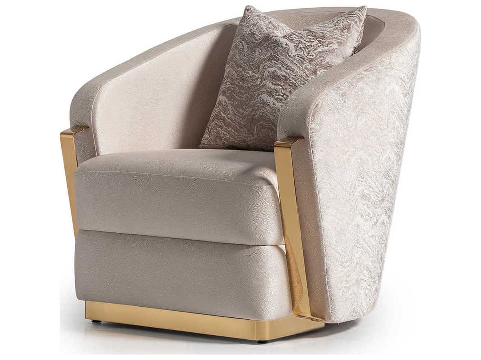 Carmela Accent Chair in Beige Jacquard and Titanium Gold