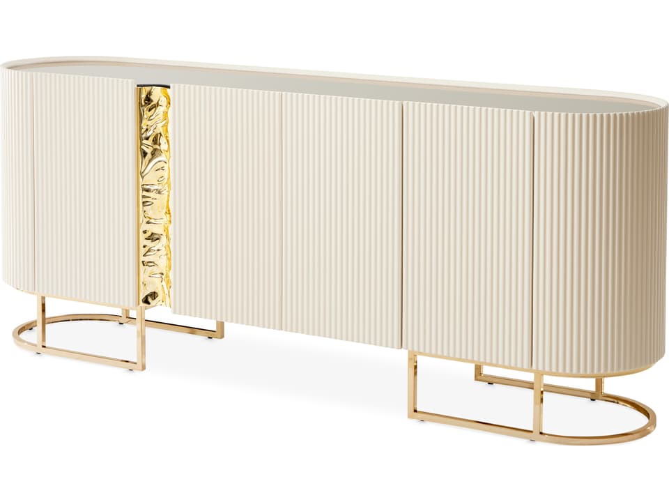 Lisbon Oval Console Table in Silken Matte Cream with Gold Accent