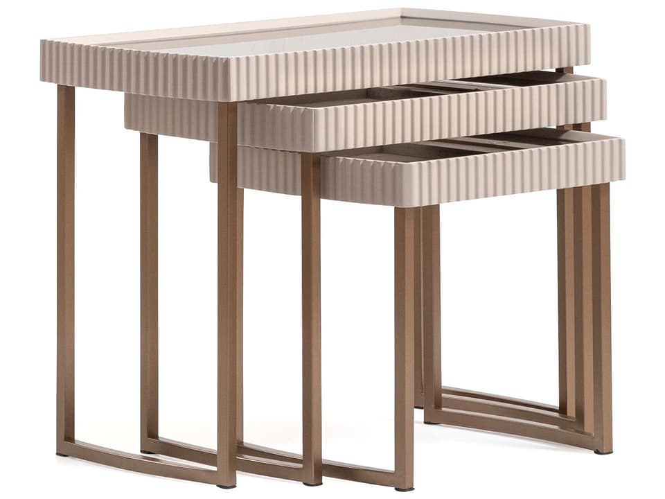 Lisbon Silken Cream Bronze Nesting Tables Mirrored Glass Top