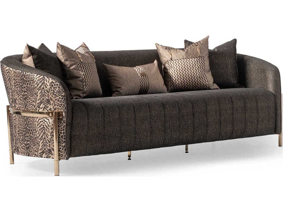Lisbon 3-Seat Chenille Sofa in Onyx Gold with Animal Print Back