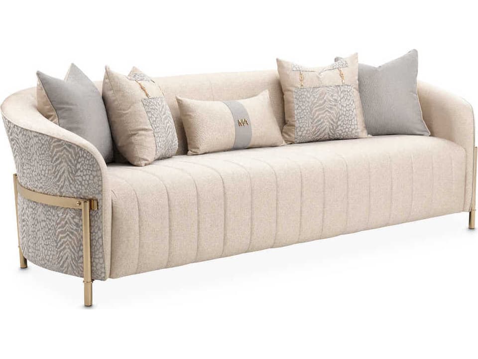 Lisbon 3-Seat Chenille Sofa in Opal Gold with Accent Pillows