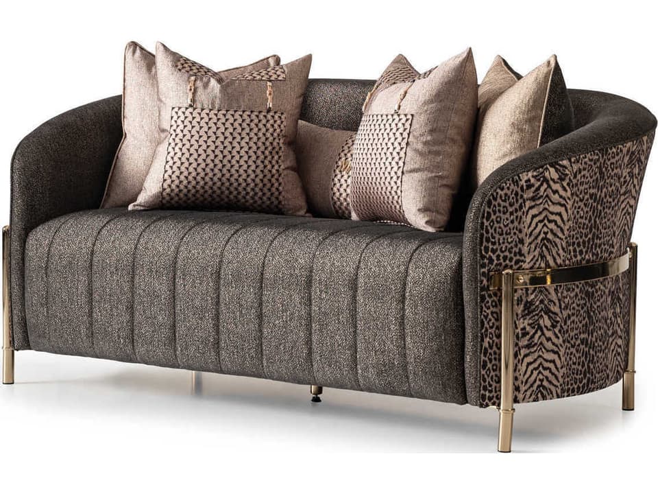 Lisbon Onyx Gold Chenille Loveseat with Metal Frame