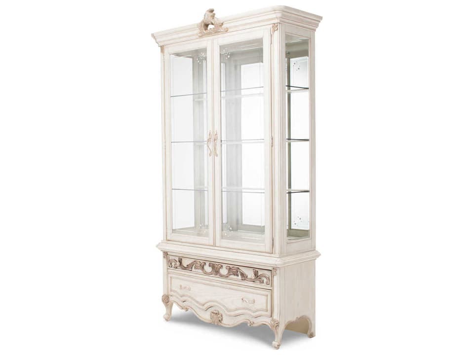 Platine de Royale Curio Cabinet in Champagne with Etched Glass Doors