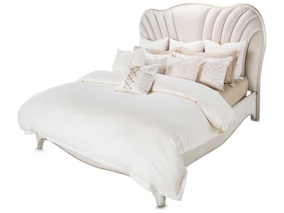 London Place Eastern King Upholstered Panel Bed in Creamy Pearl