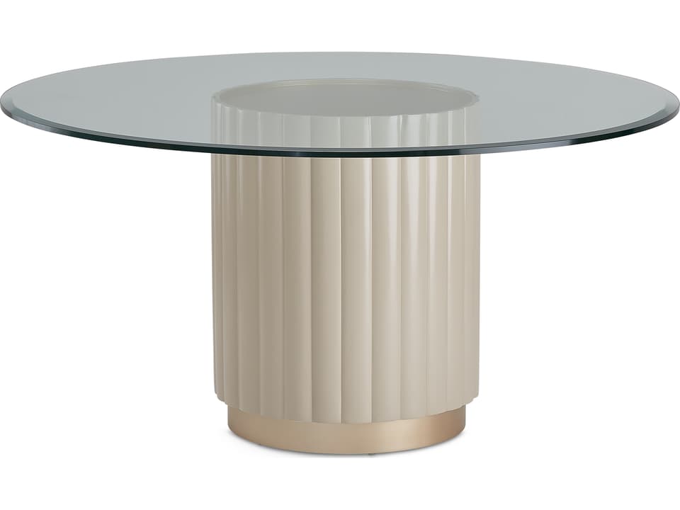 Malibu Crest 60-Inch Round Glass Dining Table with Creamy Pearl and Chardonnay Base