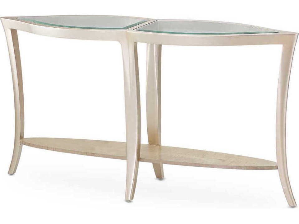 Malibu Crest Glass Console Table in Chardonnay