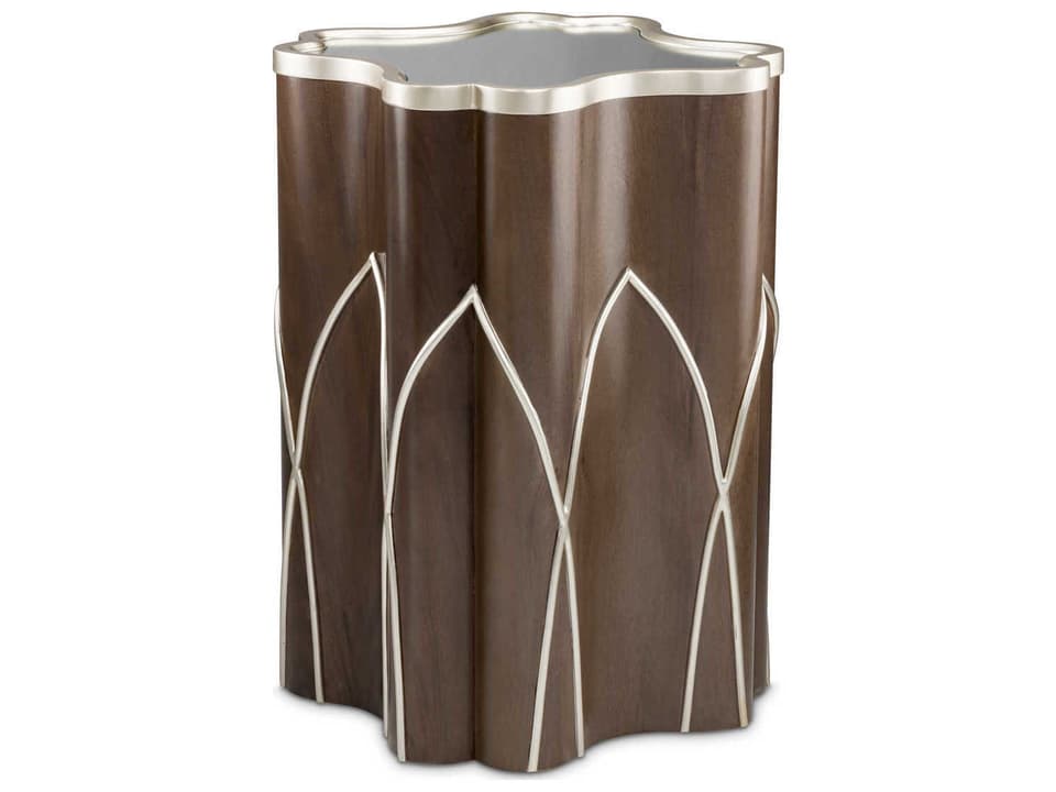 Villa Cherie Mirrored Glass Chairside Table with Hazelnut Base
