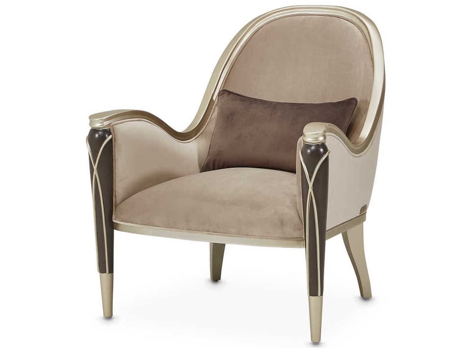 Villa Cherie Porcini Velvet Accent Chair with Hazelnut Trim