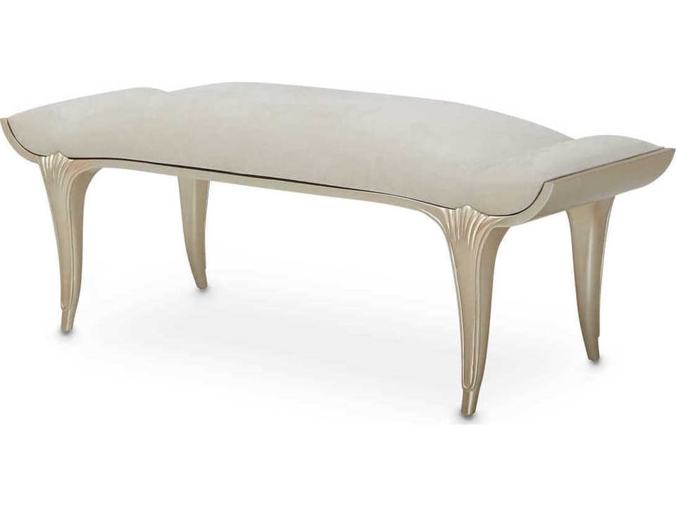 Villa Cherie Caramel Pearl White Velvet Upholstered Bed Bench