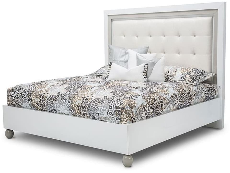 Sky Tower White Wood Queen Platform Bed with LED Lighting