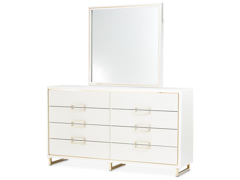 Michael Amini Palm Gate White Double Dresser With Mirror Set |  N9086050SA-260-108 | PatioLiving