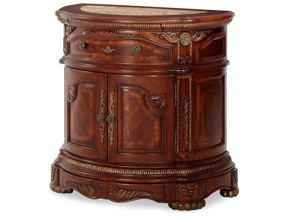 Cortina 1-Drawer Nightstand with Marble Top in Honey Walnut