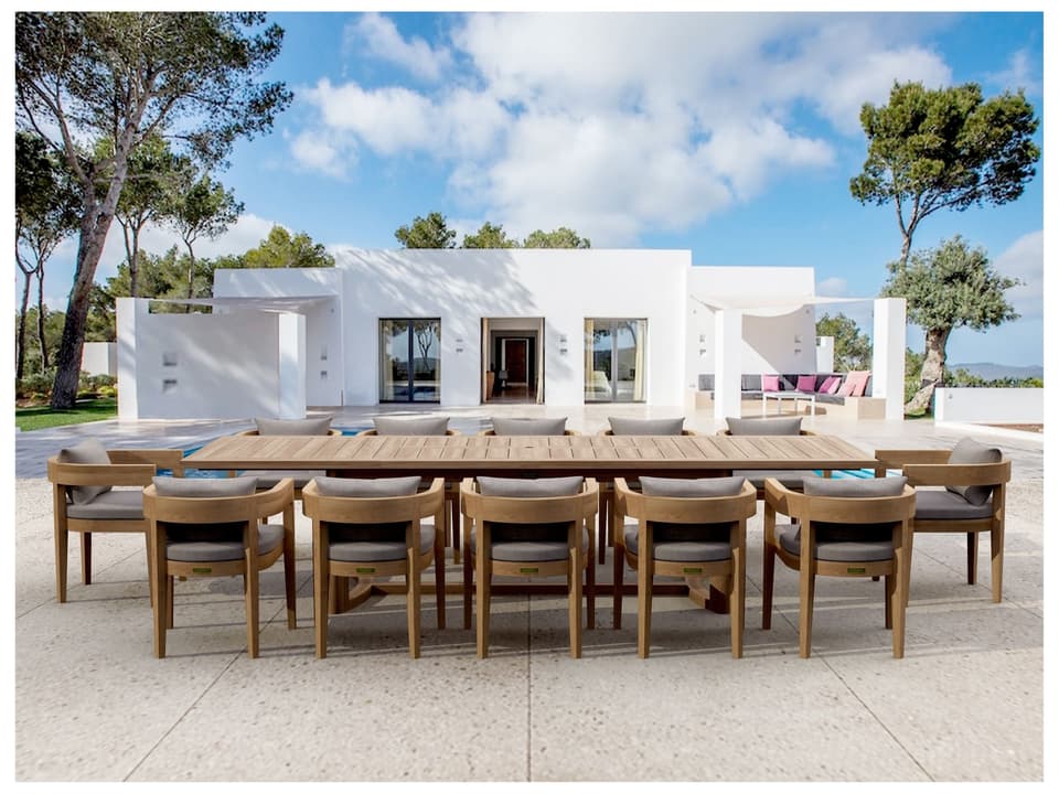 Coronado 13-Piece Outdoor Teak Extension Dining Set with Sunbrella Cushions