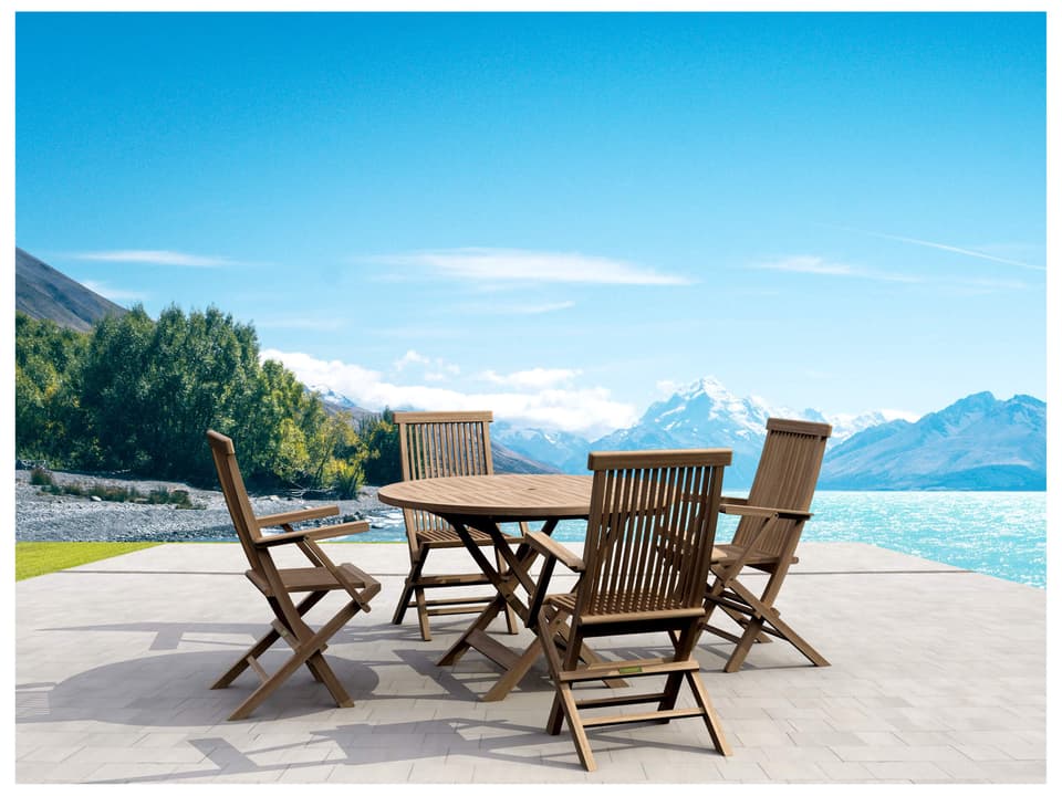 Bahama Classic 5-Piece Teak Outdoor Dining Set with Folding Table and Armchairs