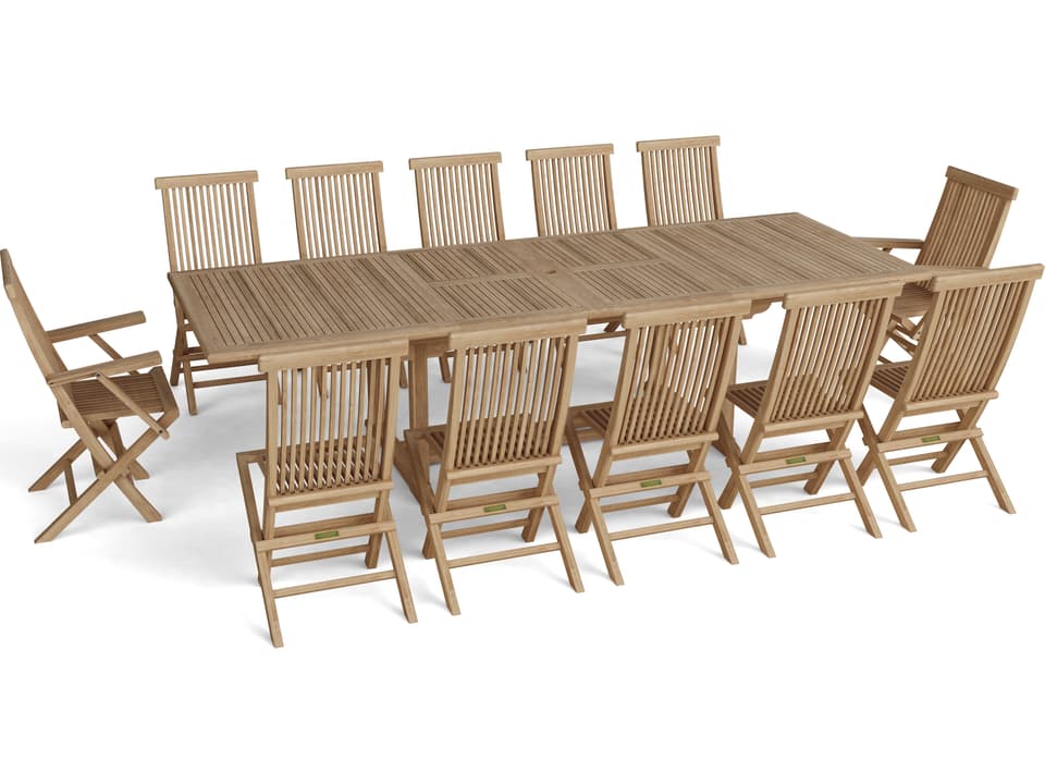 Valencia Classic 13-Piece Outdoor Patio Dining Set Extendable Table and Folding Chairs