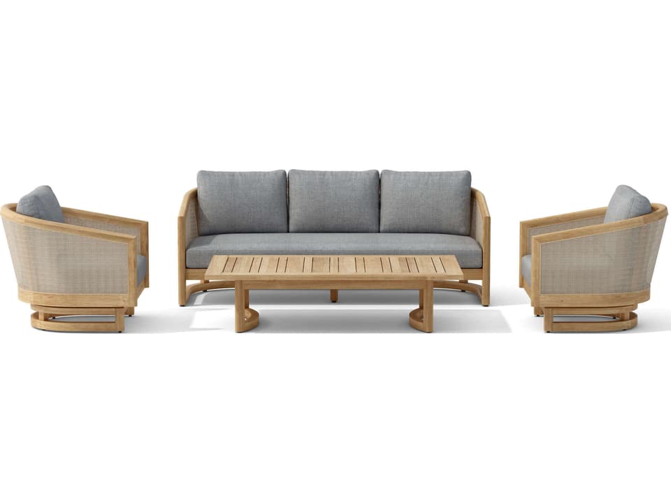 Catania 4-Piece Teak and Rattan Outdoor Deep Seating Lounge Set with Sunbrella Cushions
