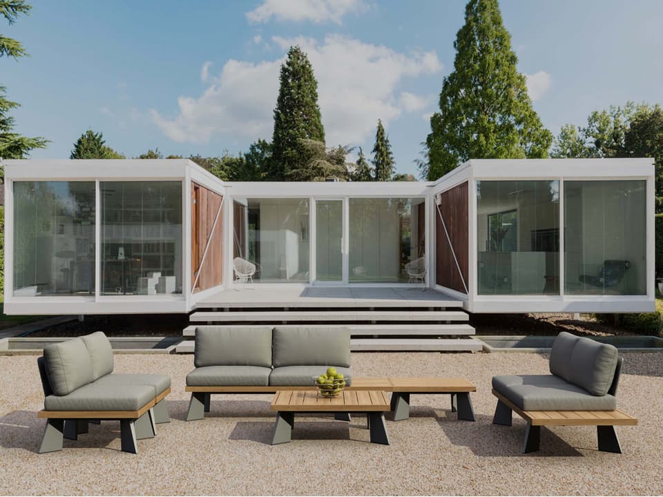Oxford 6-Piece Modular Outdoor Deep Seating Set in Grey and Natural Teak
