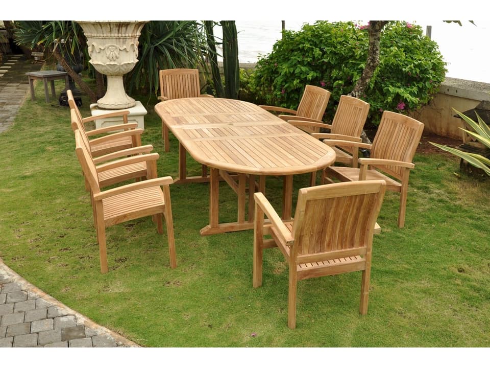 Sahara 106-Inch Oval 9-Piece Teak Extension Dining Set